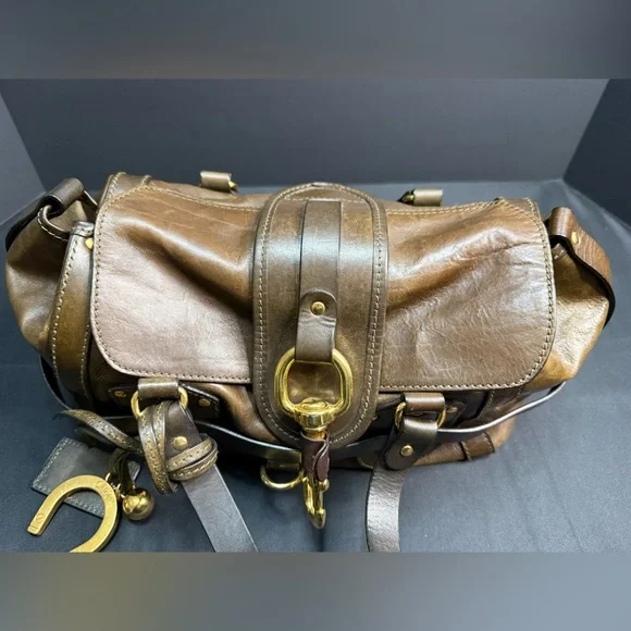 Chloe Handbag Olive Green Leather Bag Purse Kerala Equestrian Gold Hardware - Picture 12 of 13